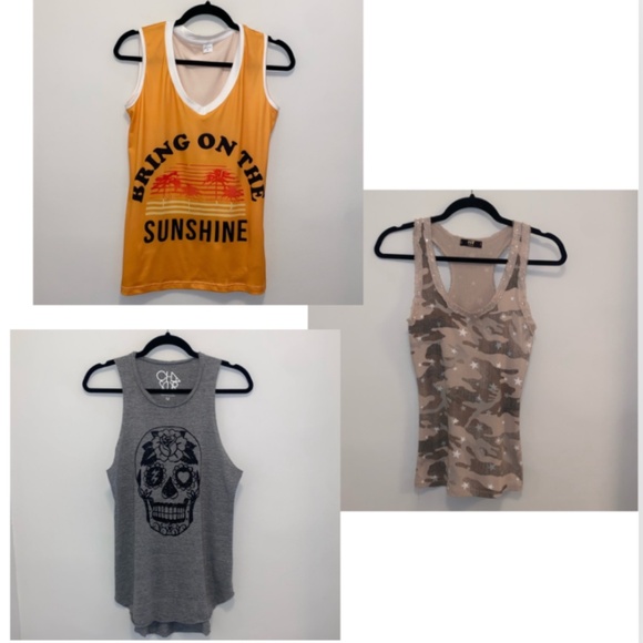 BUNDLE 3 TOPS - Chaser Skull Tank, Bring On The Sunshine Tank, NT by Amati Tank - Picture 1 of 7
